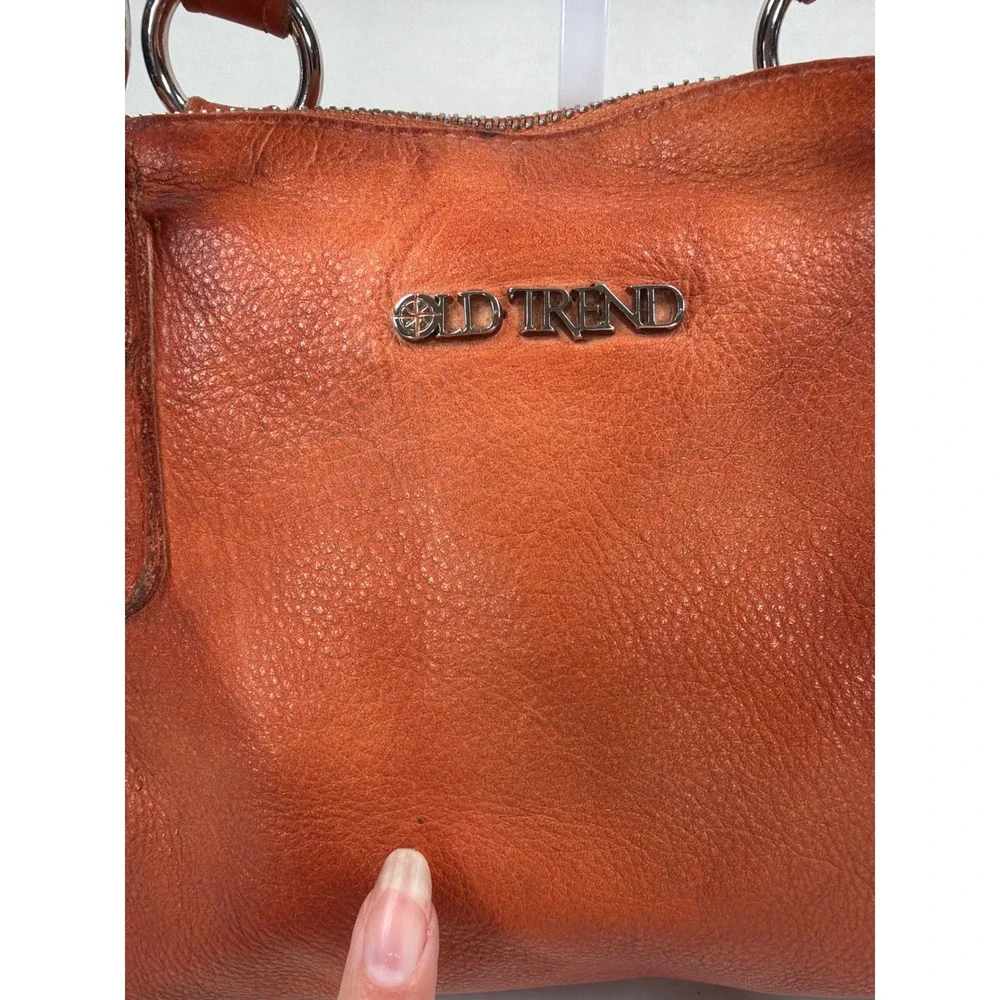 Old Trend Burnt Orange Leather Satchel Crossbody Shoulder Bag with Stud Details